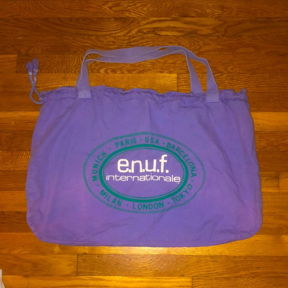 Vintage 80s 90s ENUF E.N.U.F. International Large Drawstring Heavy Duty Tote Bag